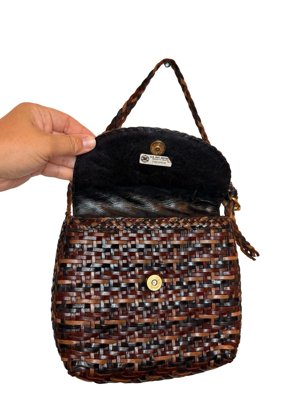 CEM Eberle Vintage Woven Leather Shoulder Bag Brown Black Braided Brazil OS - Picture 3 of 9